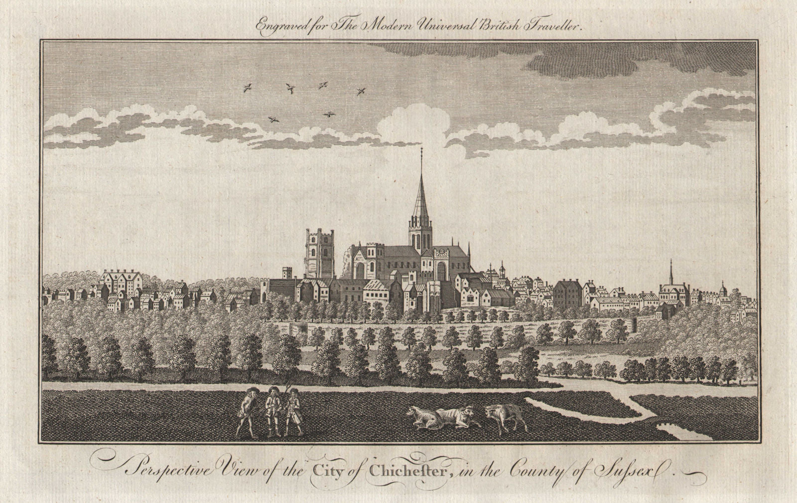 Perspective view of the city of Chichester, Sussex. BURLINGTON 1779 old print